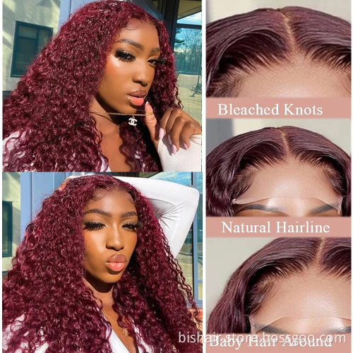 Factory Price 12A Grade Deep Wave 99j Frontal Lace Wig Human Hair T Part HD Lace Virgi Human Brazilian Hair Wigs 1b 99j Wig